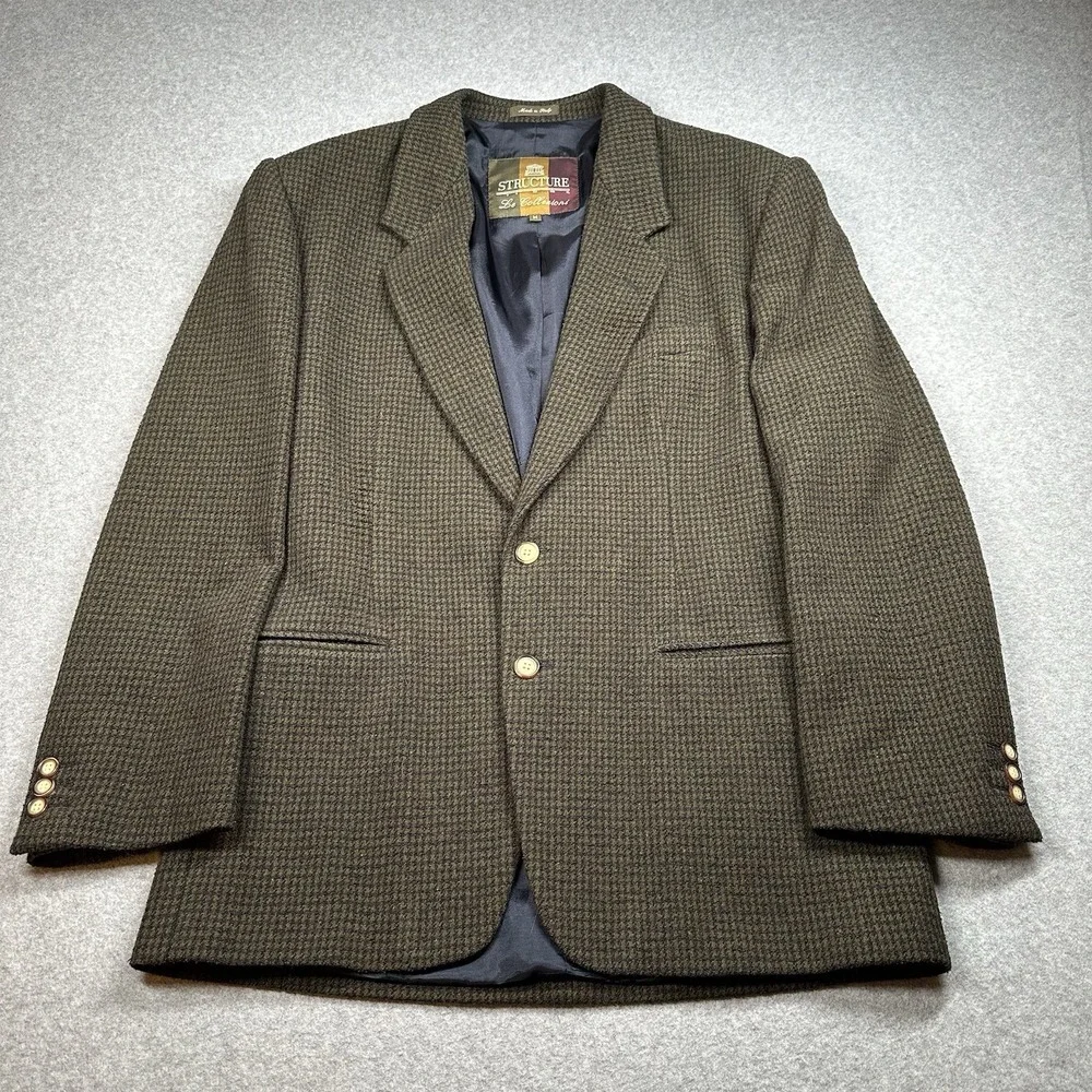 Vintage Structure Le Collezioni Tweed Blazer Mens M Wool Blend Brown